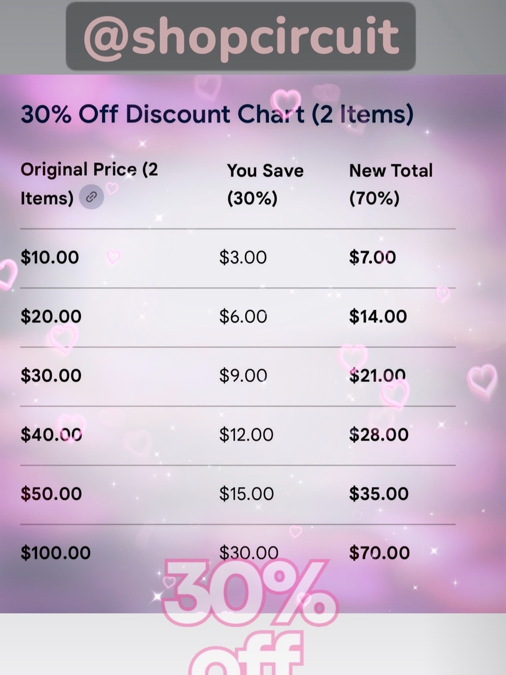 30% Off Discount off 2 Items
